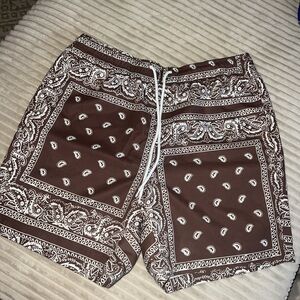 Brown Paisley Swim Shorts